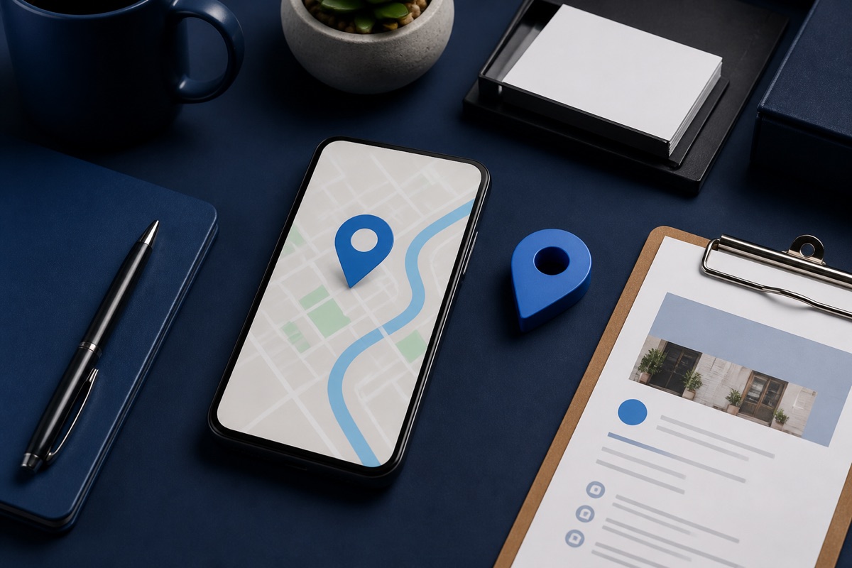 Editorial workspace representing local search strategy